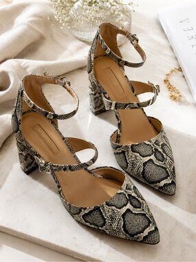 Antonio Melani Snake Print Ankle Strap Heels Womens 8.5 Leather Sole Pumps
